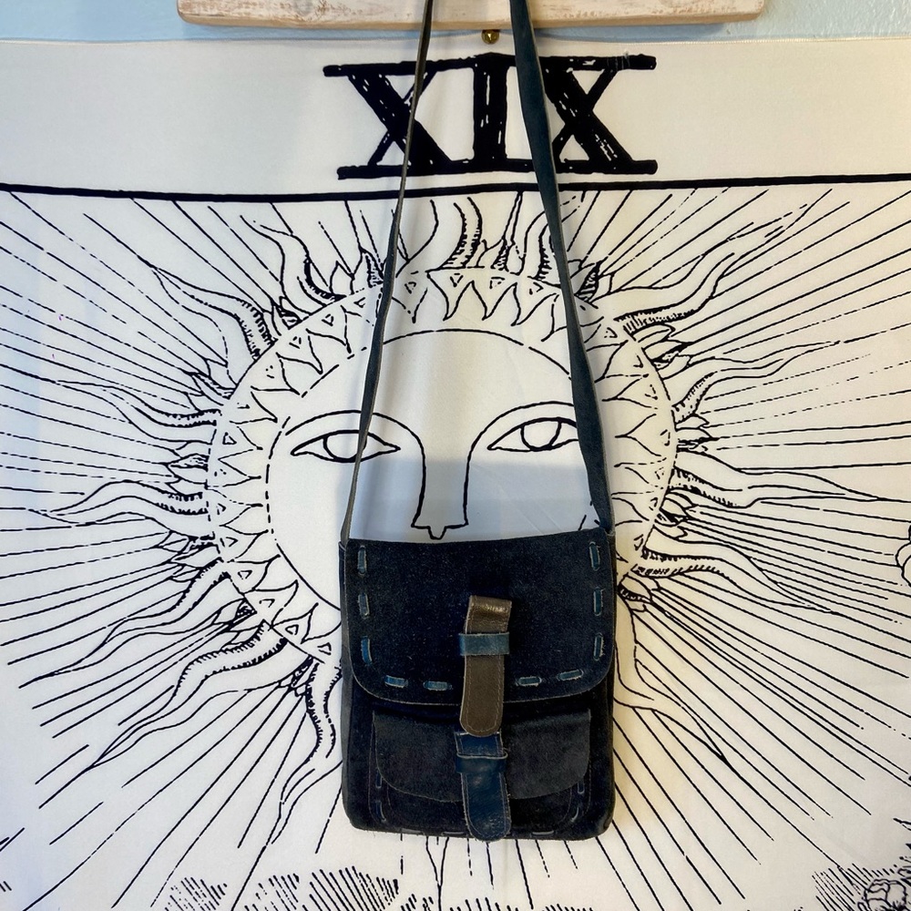 Vintage Navy Suede Leather Artisan Purse